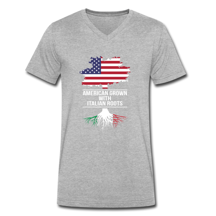 American Grown with Italian Roots Unisex V-neck T-shirt - heather gray