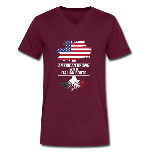 American Grown with Italian Roots Unisex V-neck T-shirt - maroon