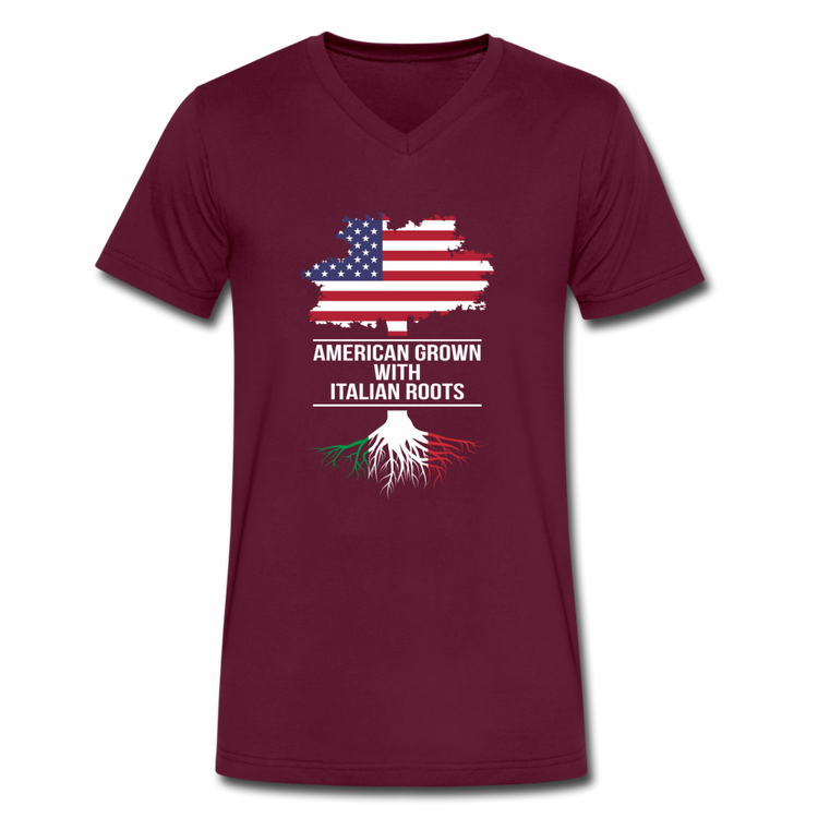 American Grown with Italian Roots Unisex V-neck T-shirt - maroon