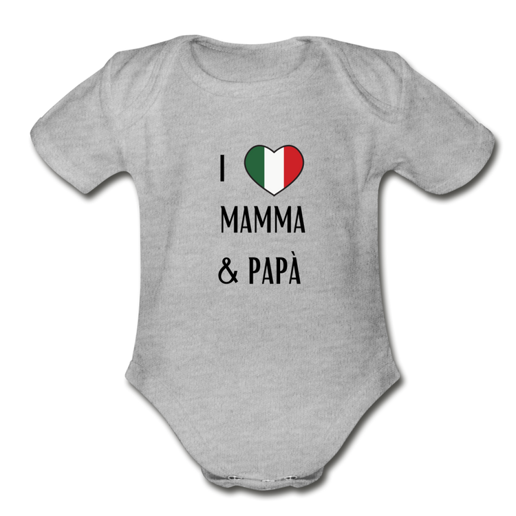 I Love Mama and Papa Organic Onesie - heather gray