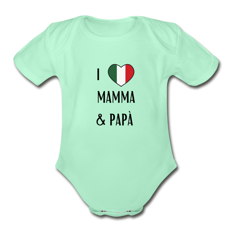 I Love Mama and Papa Organic Onesie - light mint