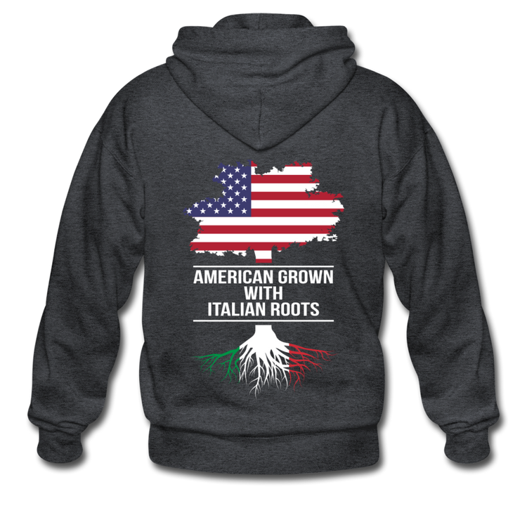American Grown with Italian Roots Unisex ZIP Hoodie - deep heather