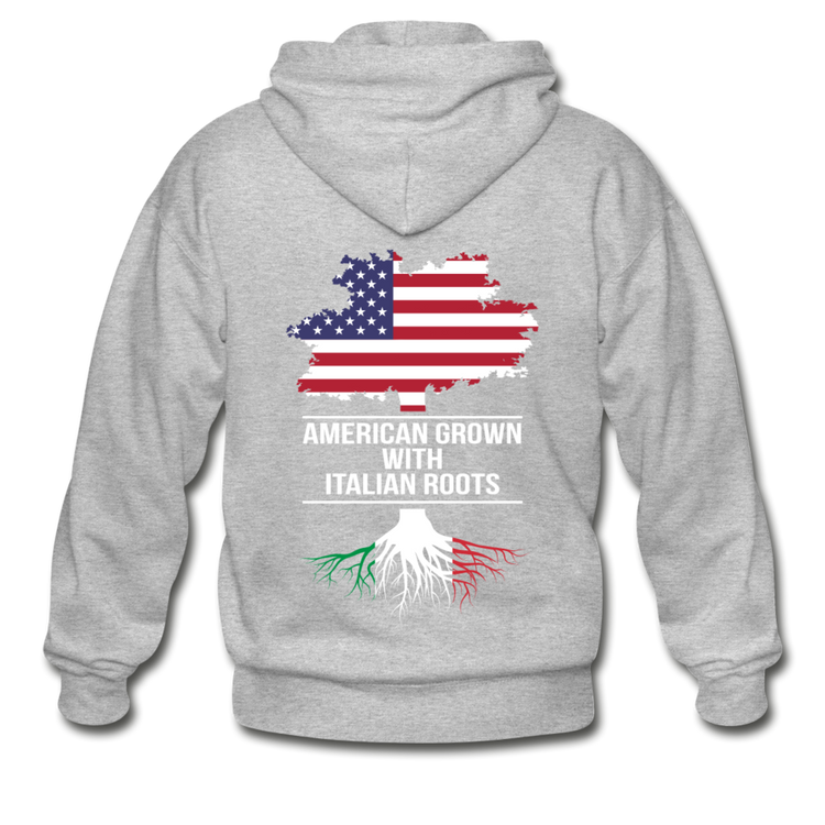 American Grown with Italian Roots Unisex ZIP Hoodie - heather gray