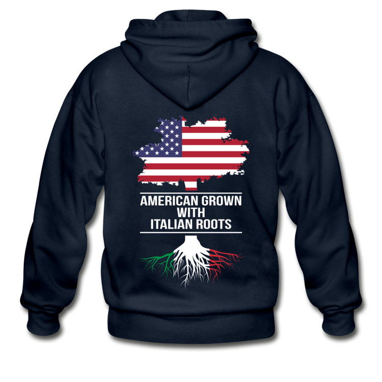American Grown with Italian Roots Unisex ZIP Hoodie - navy
