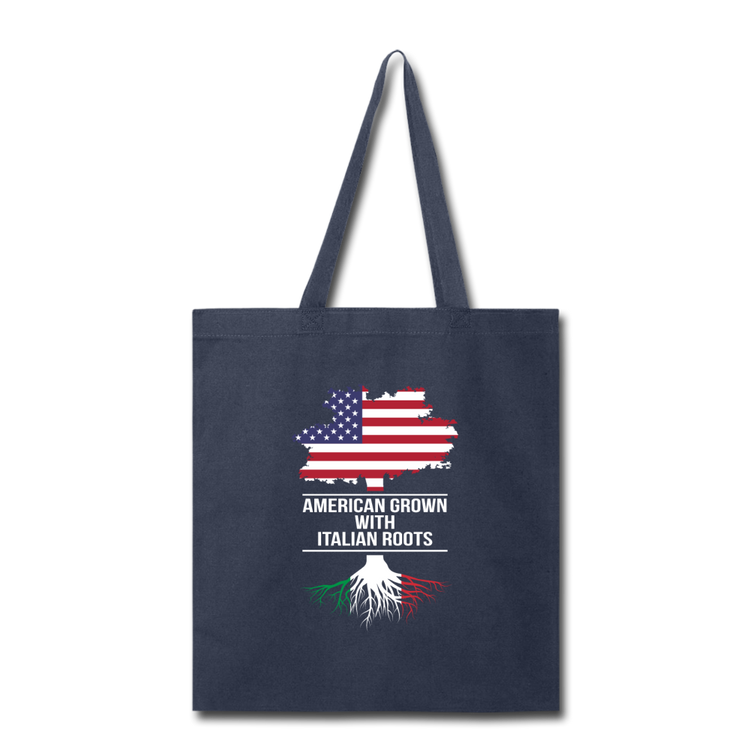 American Grown with Italian Roots Cotton Tote Bag - navy