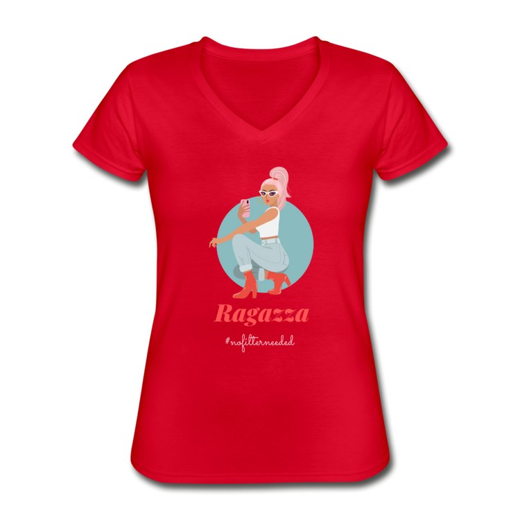 Ragazza, nofilterneeded Women's V-neck T-shirt - red