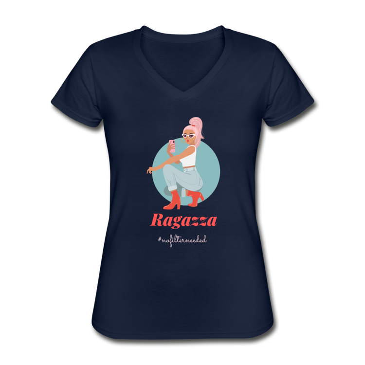 Ragazza, nofilterneeded Women's V-neck T-shirt - navy