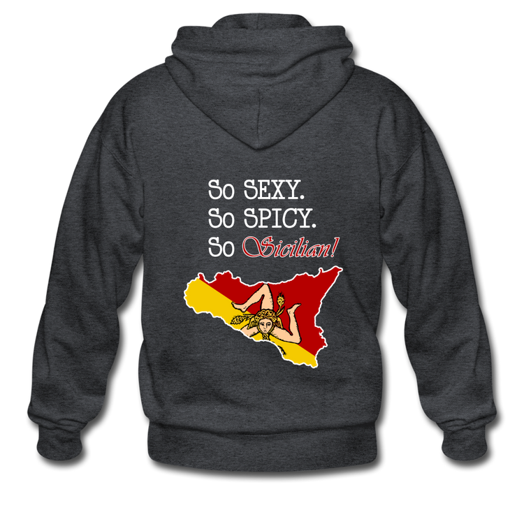 So sexy, So spicy, So Sicilian Unisex ZIP Hoodie Gildan Heavy Blend Adult Zip Hoodie - deep heather