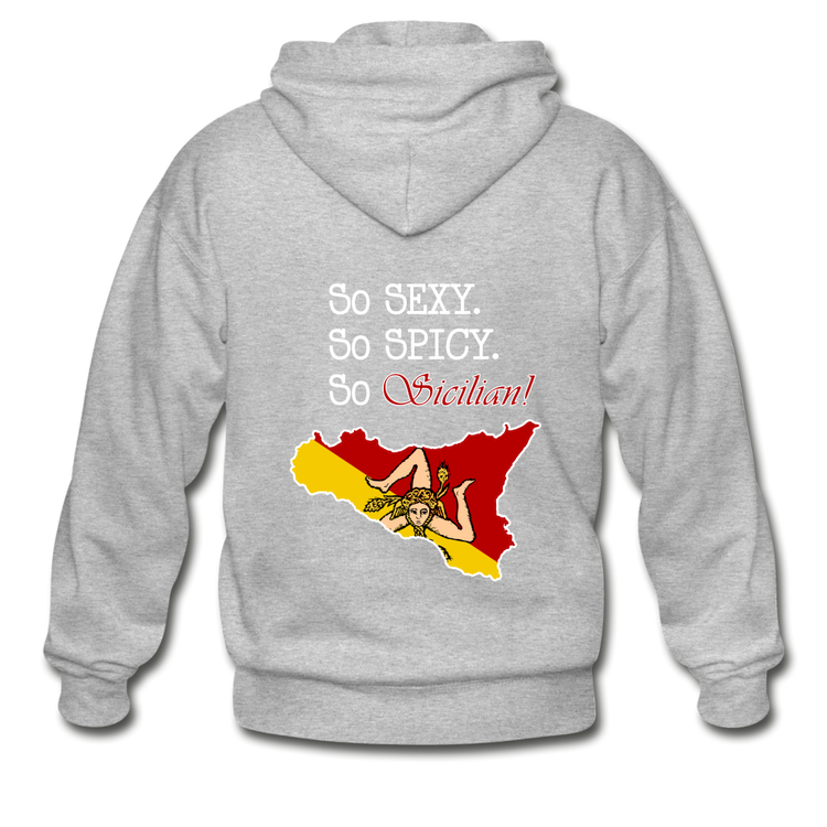 So sexy, So spicy, So Sicilian Unisex ZIP Hoodie Gildan Heavy Blend Adult Zip Hoodie - heather gray