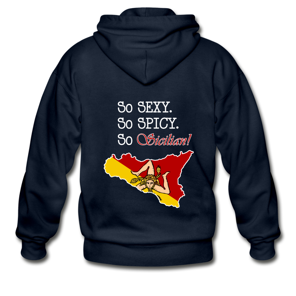 So sexy, So spicy, So Sicilian Unisex ZIP Hoodie Gildan Heavy Blend Adult Zip Hoodie - navy