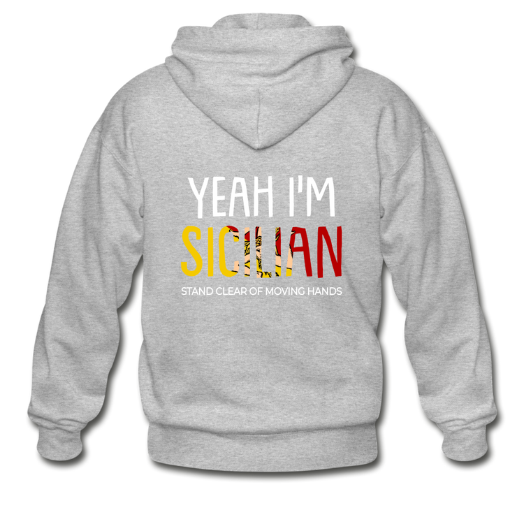 Yeah I am Sicilian Unisex ZIP Hoodie Gildan Heavy Blend Adult Zip Hoodie - heather gray