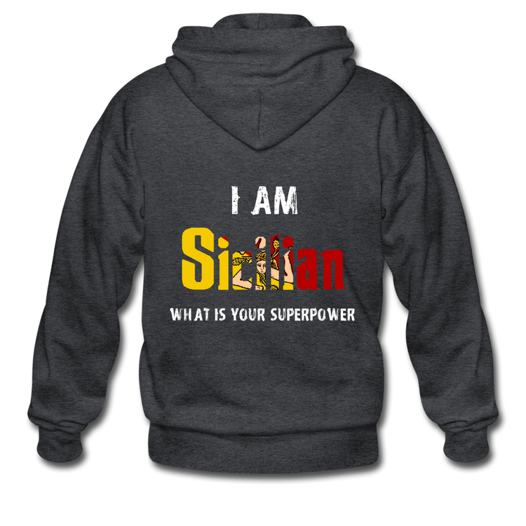 I am Sicilian what's your superpower? Unisex ZIP Hoodie Gildan Heavy Blend Adult Zip Hoodie - deep heather