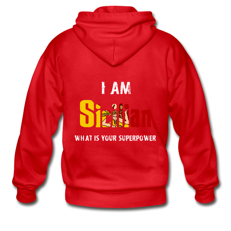 I am Sicilian what's your superpower? Unisex ZIP Hoodie Gildan Heavy Blend Adult Zip Hoodie - red