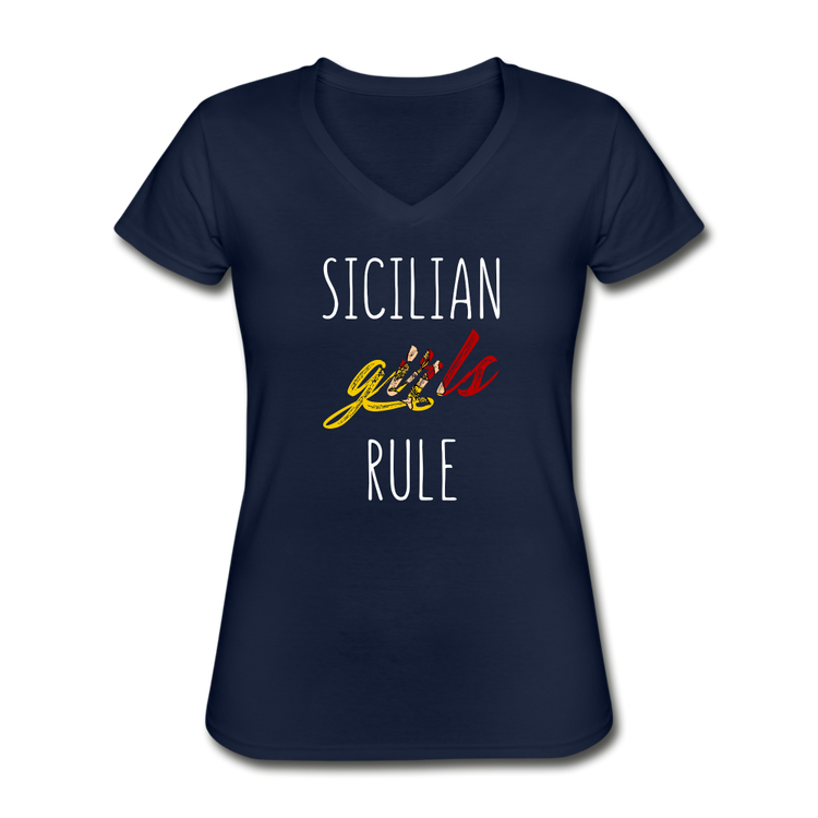 Sicilian girls rule Women's V-neck T-shirt - navy