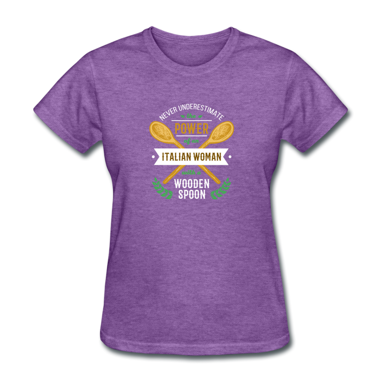 Never underestimate the power of an Italian woman with a wooden spoon Women's T-Shirt - purple heather