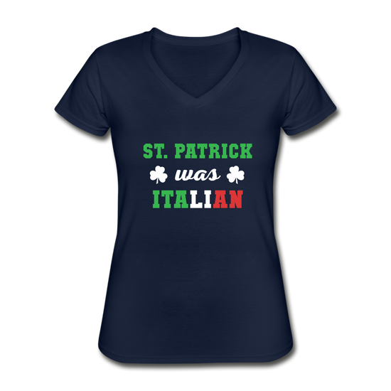 St.Patrick was Italian Women's V-neck T-shirt - navy