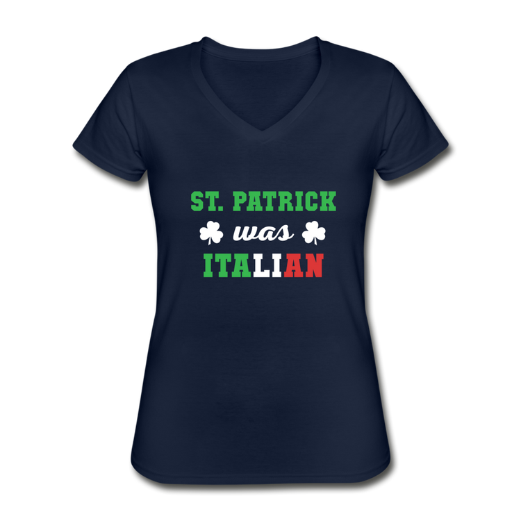 St.Patrick was Italian Women's V-neck T-shirt - navy