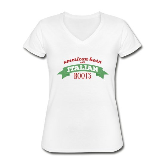 American born with Italian roots Women's V-neck T-shirt - white