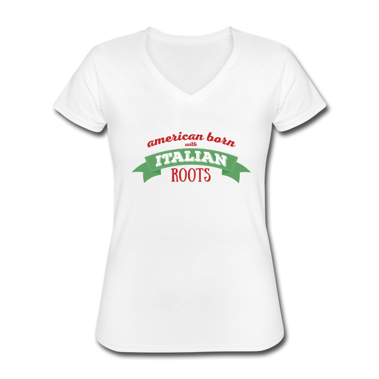 American born with Italian roots Women's V-neck T-shirt - white