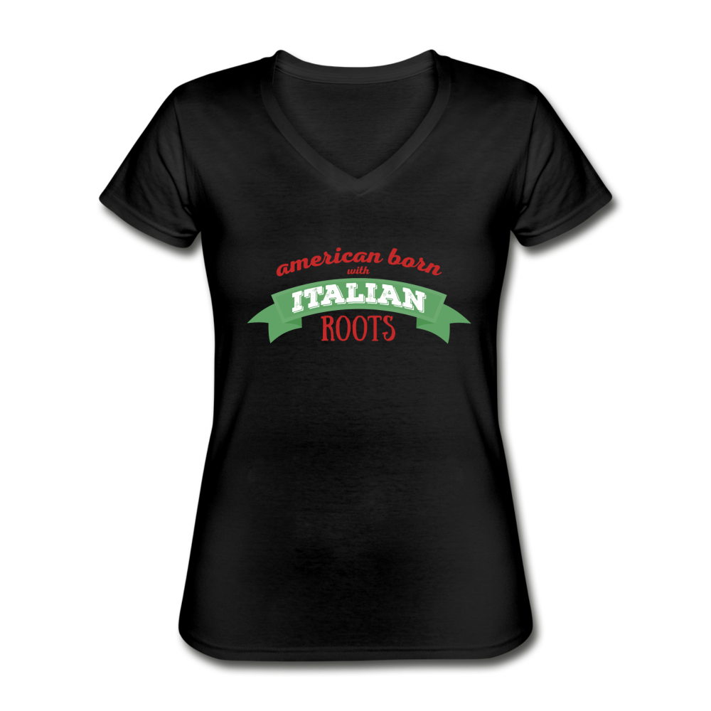 American born with Italian roots Women's V-neck T-shirt - black