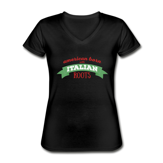 American born with Italian roots Women's V-neck T-shirt - black