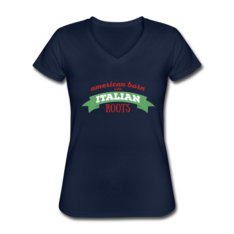 American born with Italian roots Women's V-neck T-shirt - navy