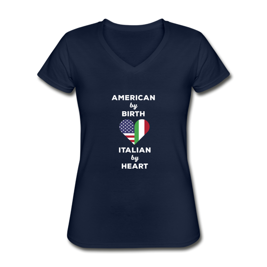 American by birth Italian by heart Women's V-neck T-shirt - navy