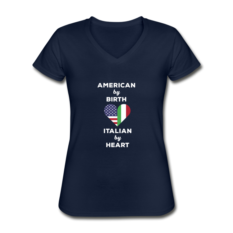 American by birth Italian by heart Women's V-neck T-shirt - navy