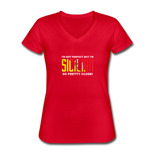 I'm not perfect but I'm Sicilian. So pretty close Women's V-neck T-shirt - red