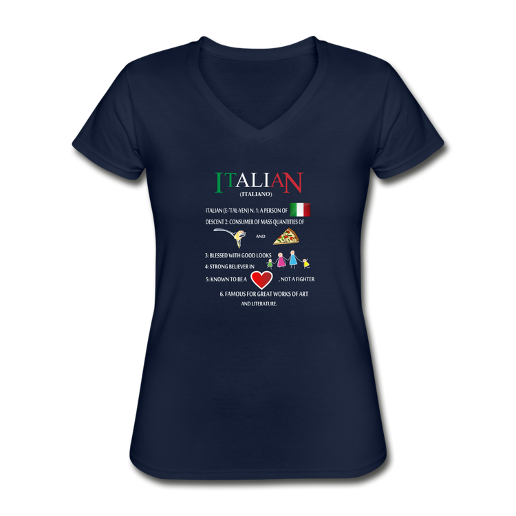 Italian (Italiano) noun Women's V-neck T-shirt - navy