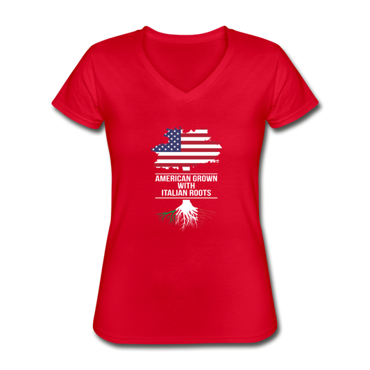 American Grown with Italian Roots Women's V-neck T-shirt - red