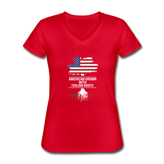 American Grown with Italian Roots Women's V-neck T-shirt - red