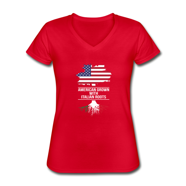 American Grown with Italian Roots Women's V-neck T-shirt - red