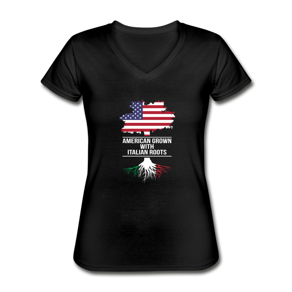 American Grown with Italian Roots Women's V-neck T-shirt - black