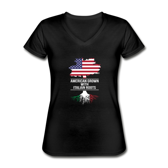 American Grown with Italian Roots Women's V-neck T-shirt - black