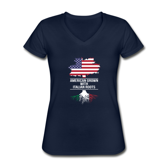 American Grown with Italian Roots Women's V-neck T-shirt - navy