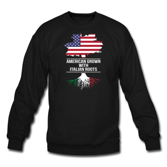 American Grown with Italian Roots Crewneck Sweatshirt - black