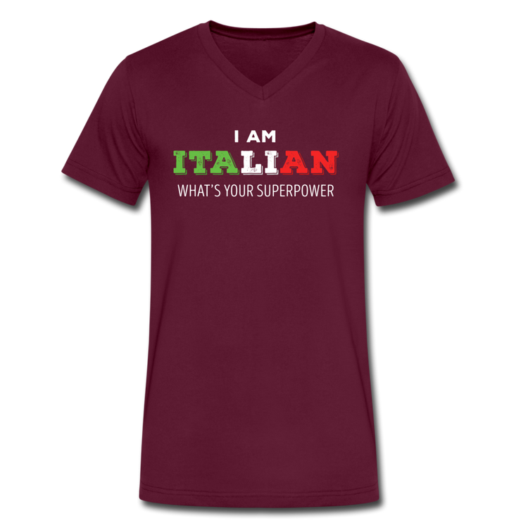 I am Italian what's your superpower? Unisex V-neck T-shirt - maroon