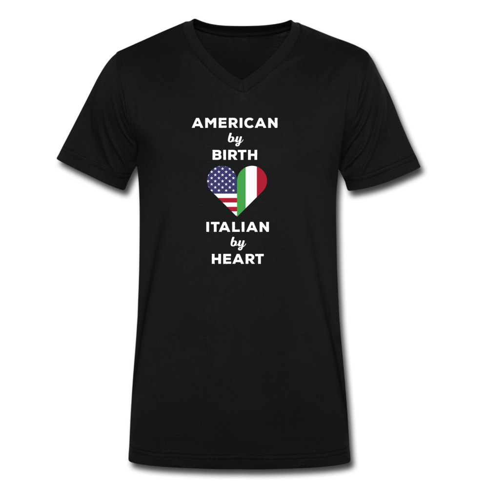 American by birth Italian by heart Unisex V-neck T-shirt - black