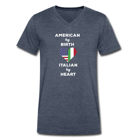 American by birth Italian by heart Unisex V-neck T-shirt - heather navy