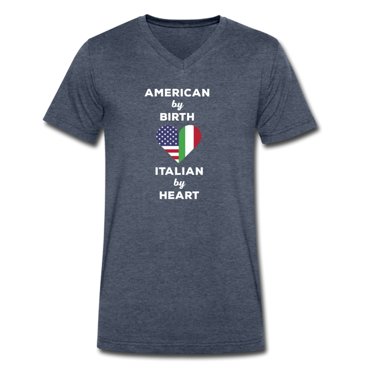 American by birth Italian by heart Unisex V-neck T-shirt - heather navy