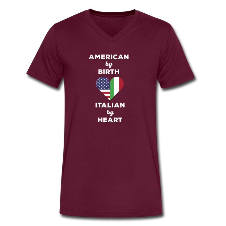 American by birth Italian by heart Unisex V-neck T-shirt - maroon