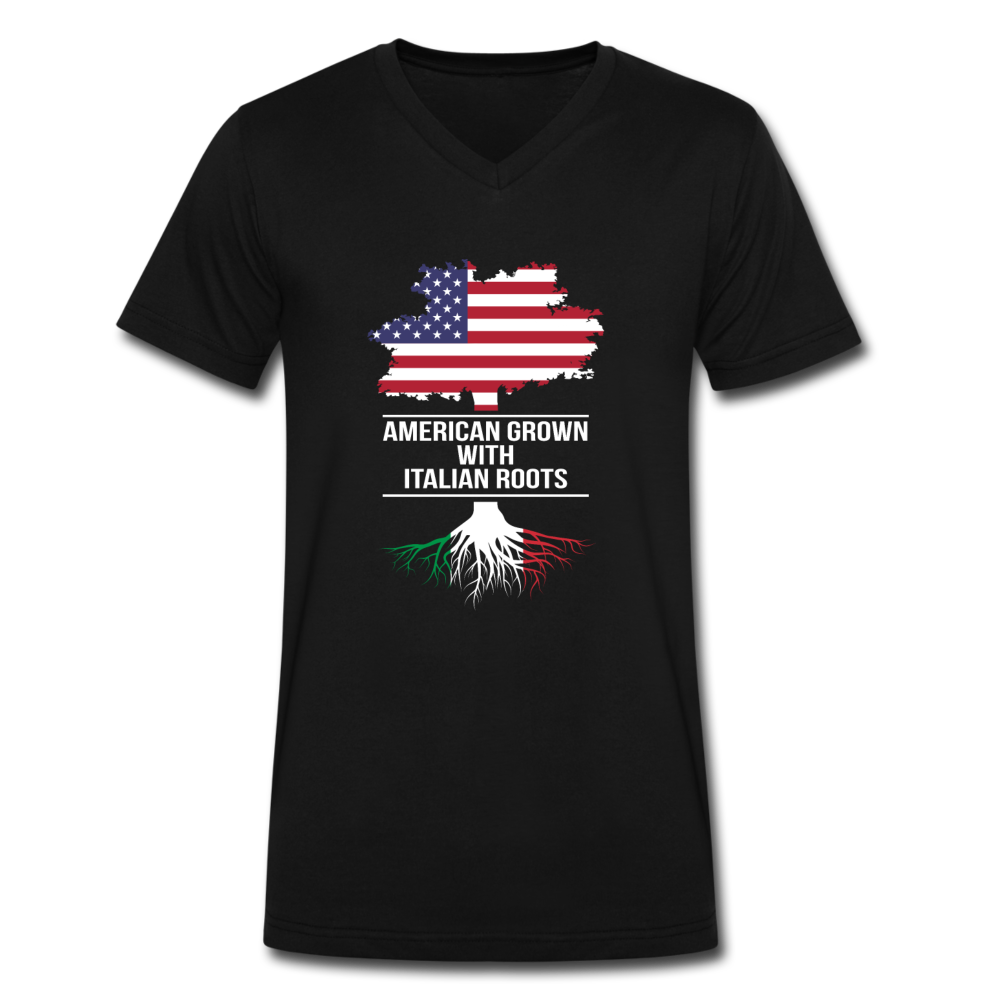 American Grown with Italian Roots Unisex V-neck T-shirt - black