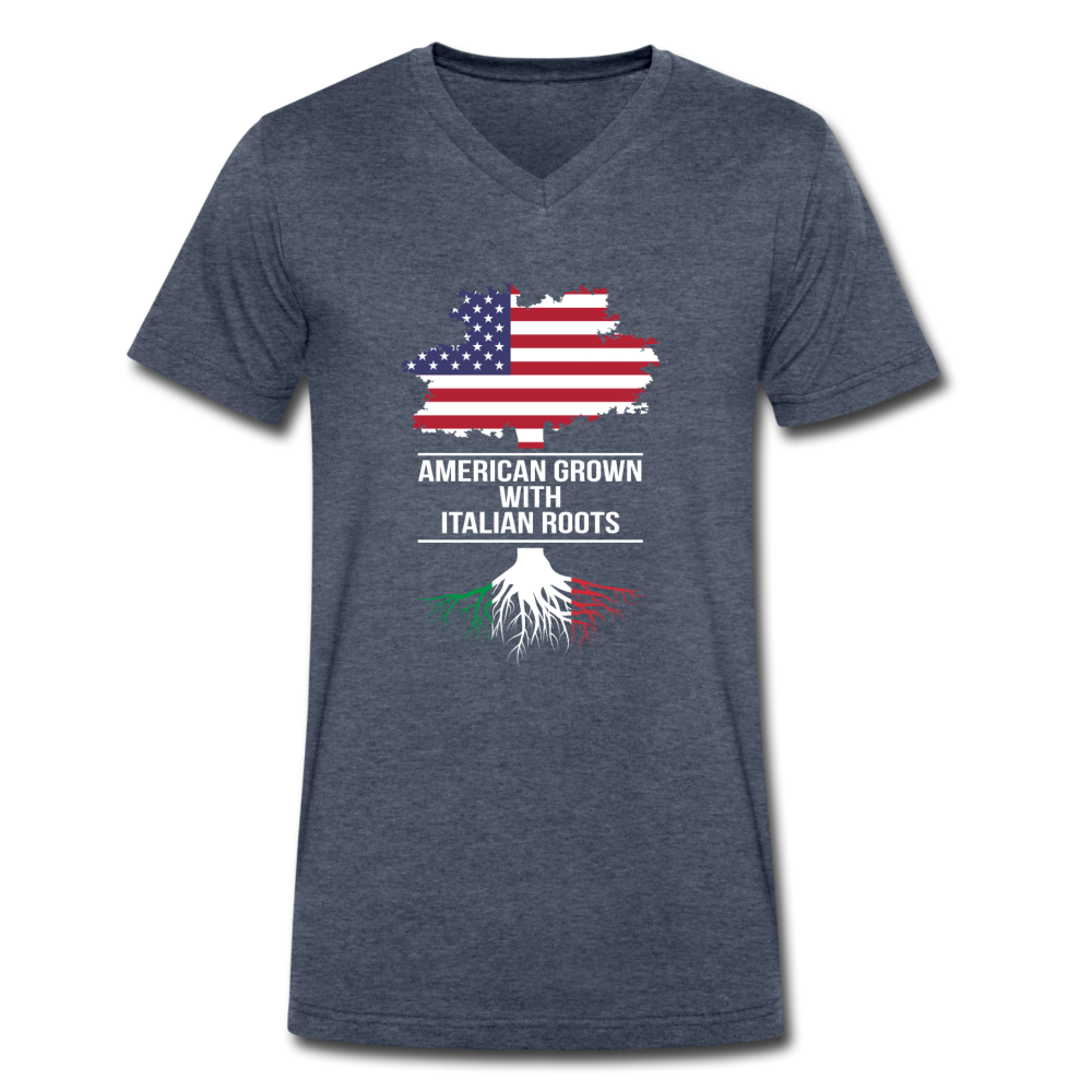 American Grown with Italian Roots Unisex V-neck T-shirt - heather navy