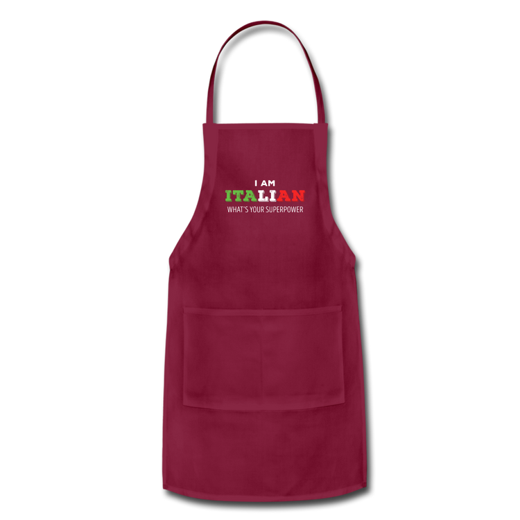 I am Italian what's your superpower? Apron - burgundy