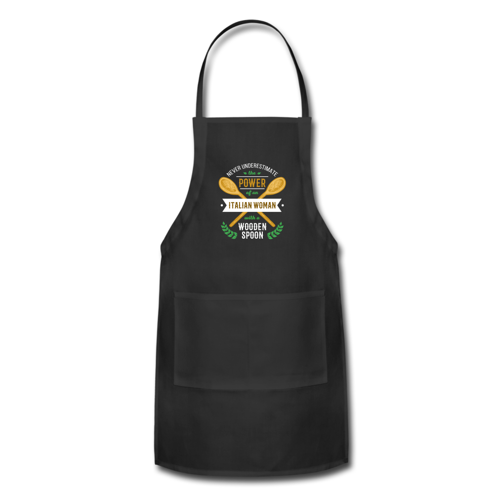 Never underestimate the power of an Italian woman with a wooden spoon Apron - black