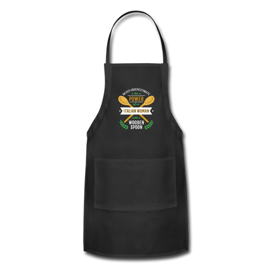 Never underestimate the power of an Italian woman with a wooden spoon Apron - black