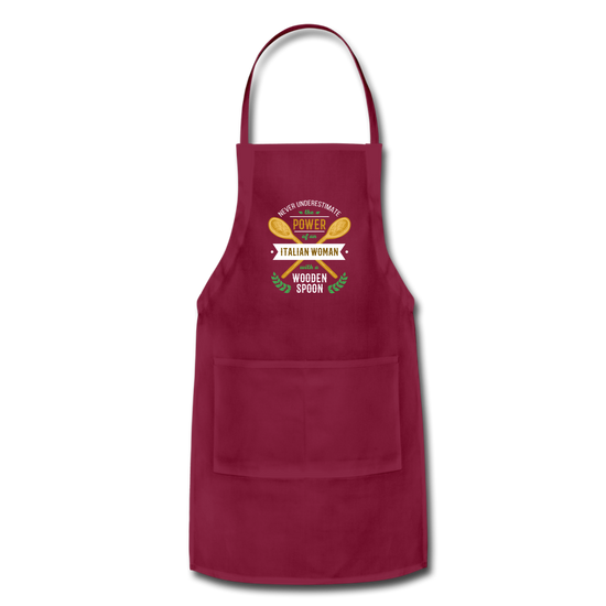 Never underestimate the power of an Italian woman with a wooden spoon Apron - burgundy