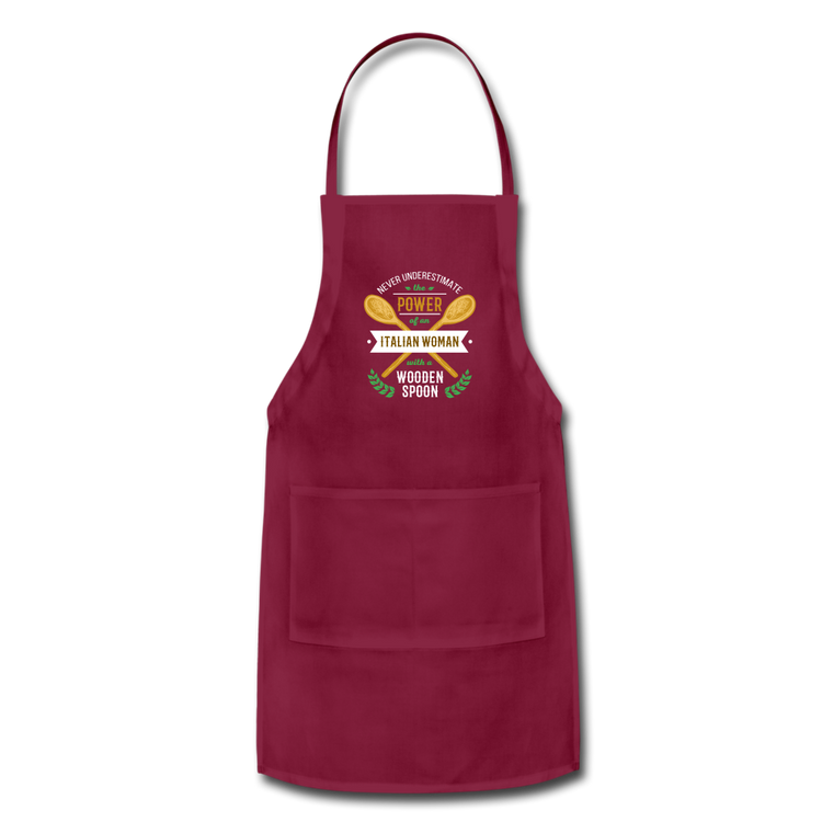 Never underestimate the power of an Italian woman with a wooden spoon Apron - burgundy