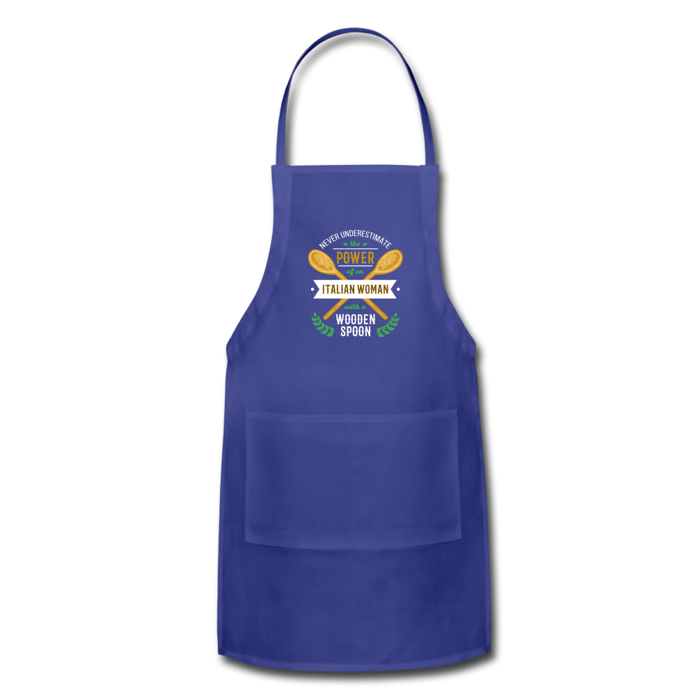 Never underestimate the power of an Italian woman with a wooden spoon Apron - royal blue